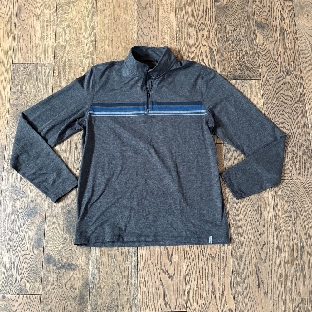 Marine Layer Weekend Sport Quarter Zip Sweater Men's Medium Gray Striped Casual